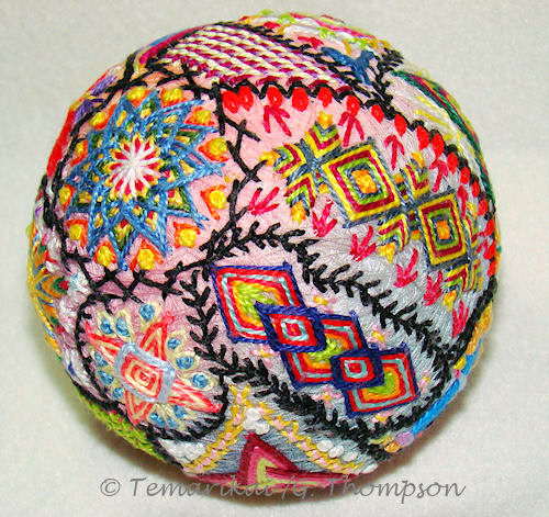 "Crazy Quilt" style free embroidery; common and temari stitches